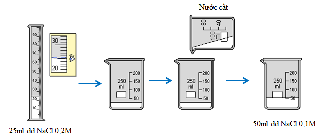 Quá trình pha chế 50 ml dung dịch NaCl 0,1M
