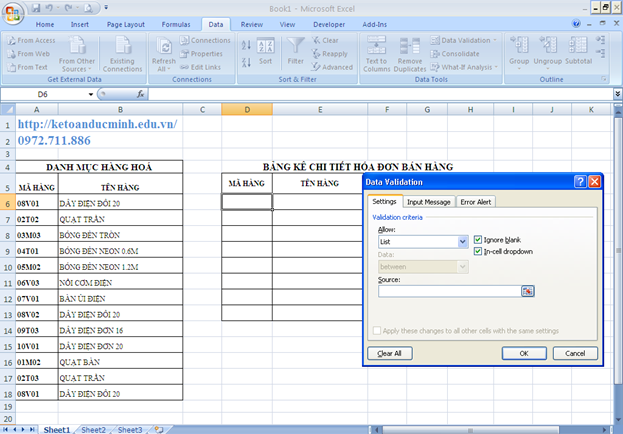 Cách tạo danh sách xổ xuống trong Excel 2