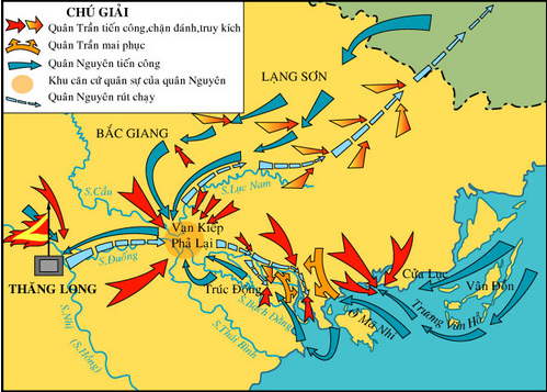 Lược đồ diễn biến cuôc kháng chiến lần thứ ba  chống quân Nguyên (1287-1288)