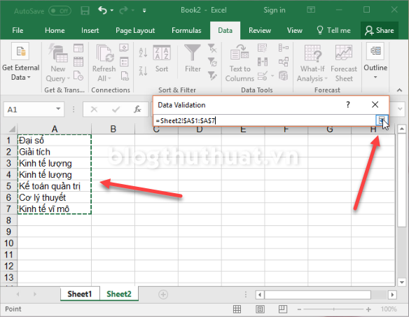 Tạo danh sách xổ xuống (Drop-down list) để chọn trong Excel